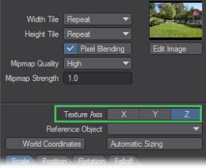 Once you set the image properties, you must now scale and position the image. Textures are initially positioned referenced to the X, Y, or Z Texture Axis.