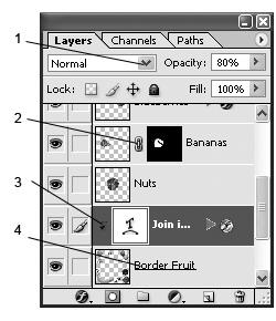 30. Where does the link icon appears on the layers palette when you link layers? a. In between the layer and the layer mask thumbnails b. In the column to the right of the layer thumbnail c.