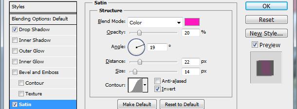 With the Layer Style dialog box still open, select Satin option on the left. 9.