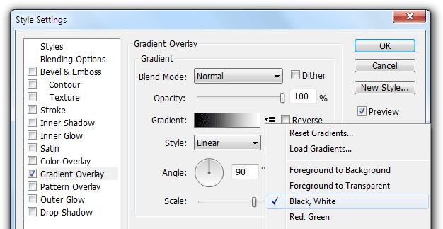 This displays a menu with options for loading a pattern file via a file dialog or for choosing pattern files that are delivered with Photoshop Elements.