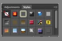 The Styles palette allows you to view, Select and apply preset layer styles.