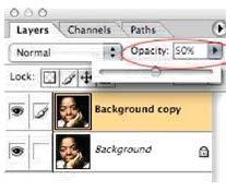 4. Make sure the Background Copy layer is selected and change its opacity to 50%.