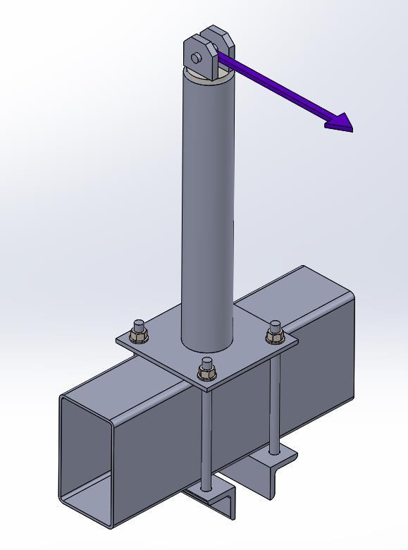 4.4 Test 03: Four bolts base plate connection; horizontal load perpendicular to the supporting HSS 4.4.1 Test 03 Setup In this test, the anchor base plate was secured to the HSS of the test frame by four bolts, in the four corners of the base plate, wrapping around the HSS.