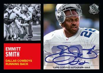 Topps 60th Anniversary Autographs (up to 40 subjects) The most iconic Topps football designs published over the last 60 years showcased with the most impactful veterans and legends from the NFL.