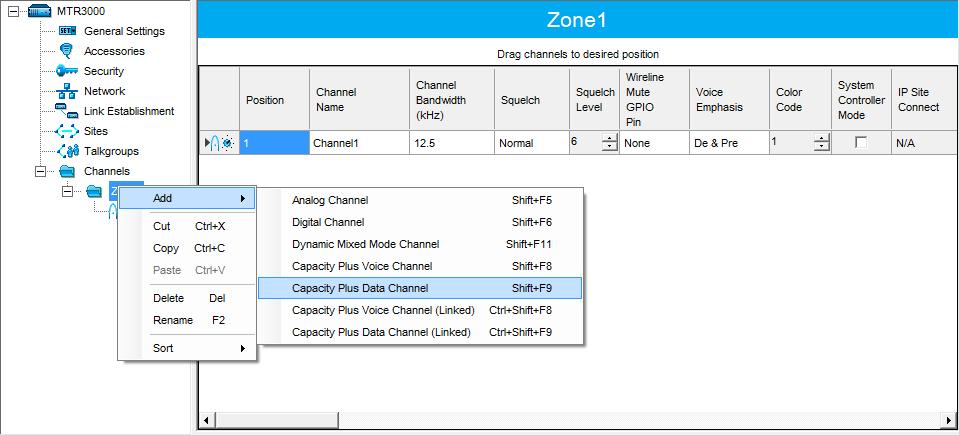 Configuring MOTOTRBO Equipment In the left pane, right-click the channel you have added and from the dropdown menu select Rename, or select the channel and just press F2 on the keyboard.