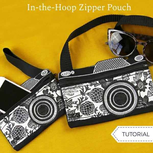 Tutorials Sewing a zipper into a small pouch is easier than ever with handy in-thehoop designs! Your choice of fabrics makes each project unique.