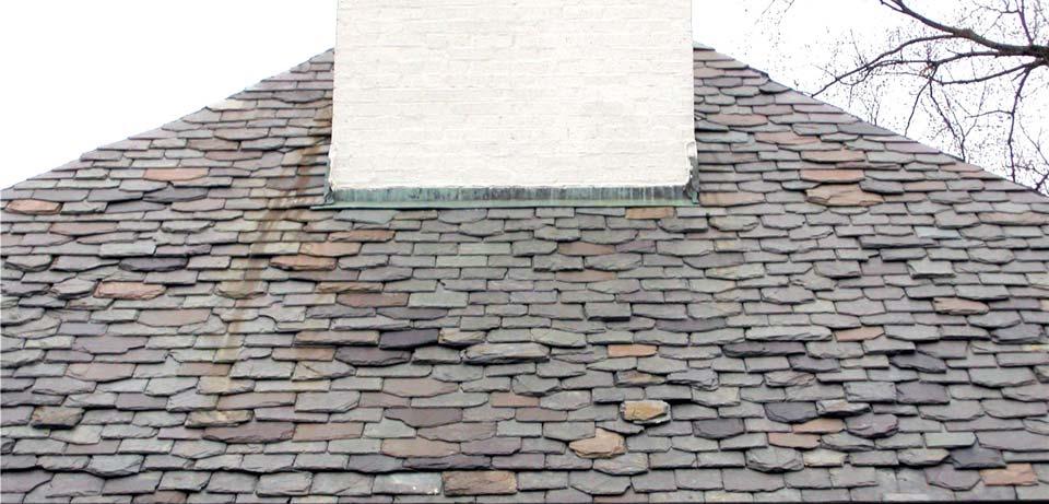 This slate roof blends thicknesses, widths, lengths,