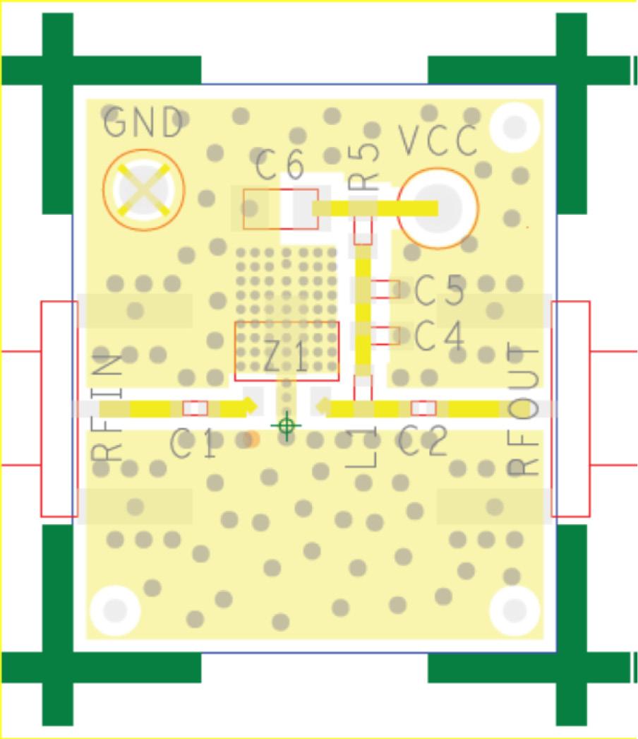 Data Sheet EVALUATION BOARD Figure 31 shows the ADL61 evaluation board layout. Figure 32 shows the schematic for the evaluation board. The board is powered by a single V supply.