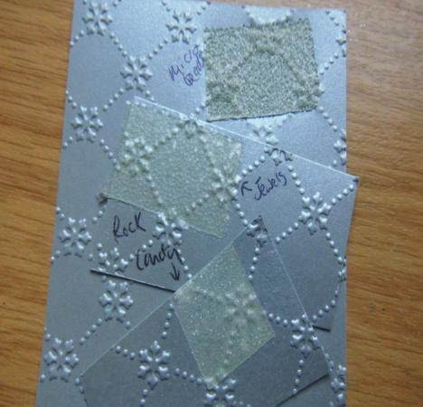 Step 7. Now make box panels by cutting 4 pieces of silver shine card to 2½ x 3¼. These can either be panels using the snowflake embossing folder.