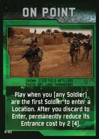 Example: Play a Reloading card during the Soldier Turn in order to Reload a Weapon for yourself or any other soldier without spending an Action.
