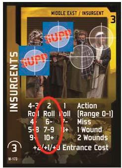 If a Hostile card has 1 or more Suppress counters, it does not move. Example: The Gunmen have targeted Soldier #2 Saorrono, but Saorrono is at range 2 from the Gunmen.