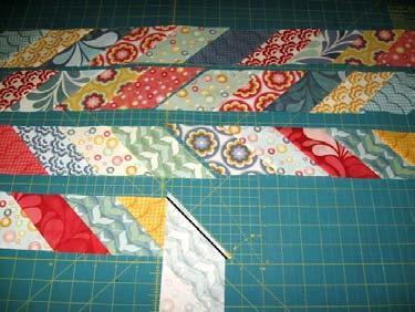 So, Lets get to making the rows. Taking 2 upward angle rows (one from each set) make one long row.