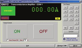 Operation of the Virtual Front Panel Once the correct COM port is selected, the calibrator will be detected, and the main screen displayed : The main screen comprises of a main reading display and