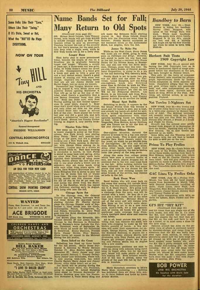22 MUSIC The Billboard July 29, 1911 Some Foils like Their "Corn," Others like Their "Swing," II ll's Dille, Sweet or Hot, Whet the EVERYTHINO. "iii11"11!