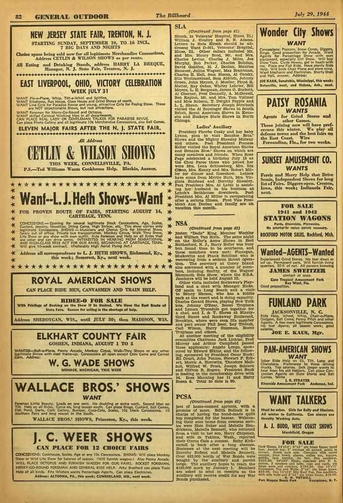 82 GENERAL OUTDOOR The Billboard July 29, 1944 NEW JERSEY STATE FAIR, TRENTON, N. J. STARTING SUNDAY, SEPTEMBER ID. TO 16 INCL.
