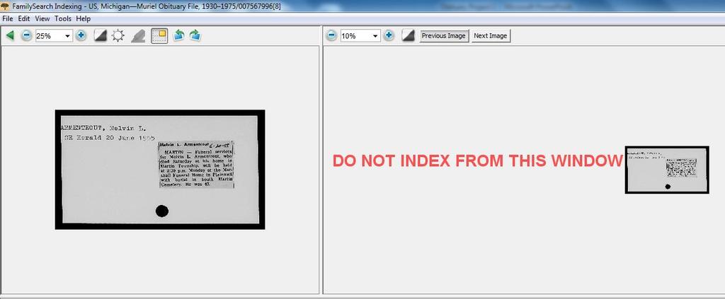 DO NOT INDEX FROM THIS WINDOW Index the date from the secondary window into the