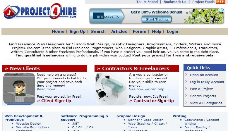 PROJECT4HIRE -Project4hire.com is a worldwide Freelance Marketplace that allows clients to post projects and contractors to bid to work on those projects.