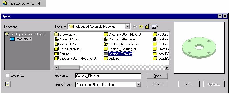 Placing Components into an Assembly The first component in an assembly is automatically positioned with its origin coincident with the assembly coordinate origin.