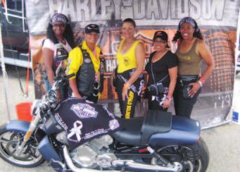 D A T A Motorcycle divas Michelle Hampton, Elaine Thomas, Jan Emanuel-Costley, Cynthia Marcy and Aj Coffee (from left) supported M. D.