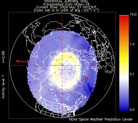 Auroral Map (N Polar) Estimated shape and character of the northern polar auroral oval, as derived from measurements of energy