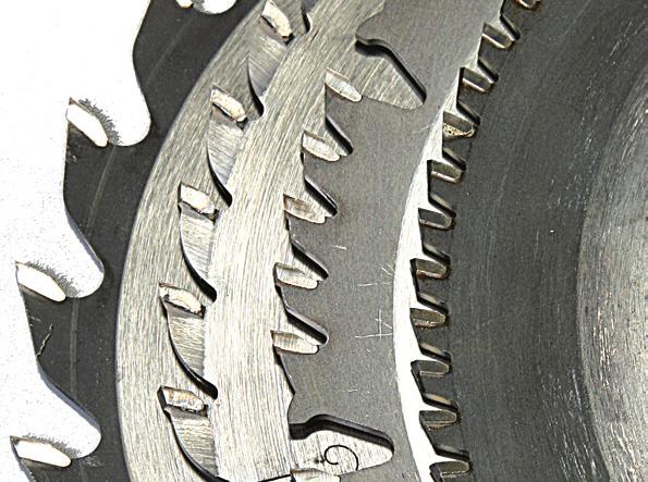 They re designed to rip, sawing perpendicular to the grain. The teeth on ATB blades are angled across the top edge, with every other tooth leaning in the opposite direction.