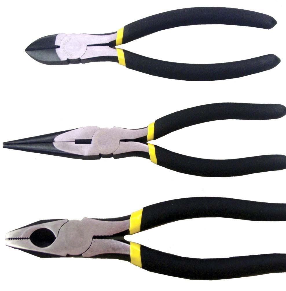 To the right are three types of pliers, all with cutters