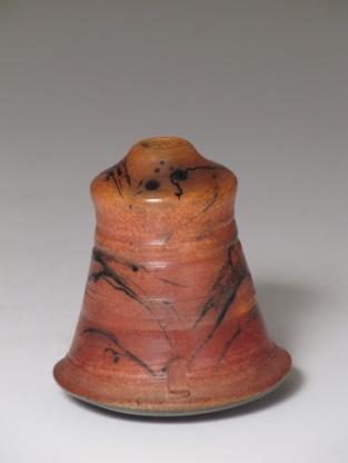 vase fumed to an orange/cream lustre and burnt orange shoulder, horsehair carbon trap painting and carved impressions of