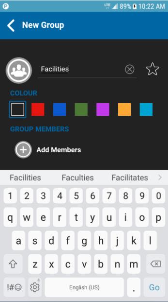 From the Groups tab, tap the Add button located at the bottom of the screen to