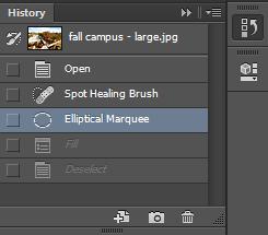 Click the History icon in the Panels area. Figure 33 - Locating History in Photoshop panels. 2.