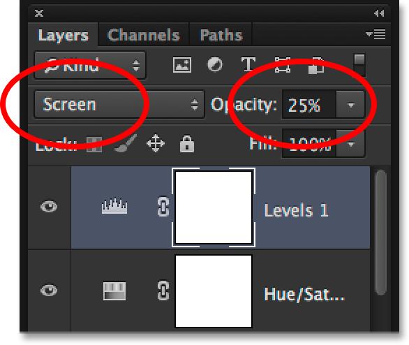 Don t worry about changing any settings for it in the Properties panel. Instead, all we need to do is change the blend mode of the Levels adjustment layer from Normal to Screen.