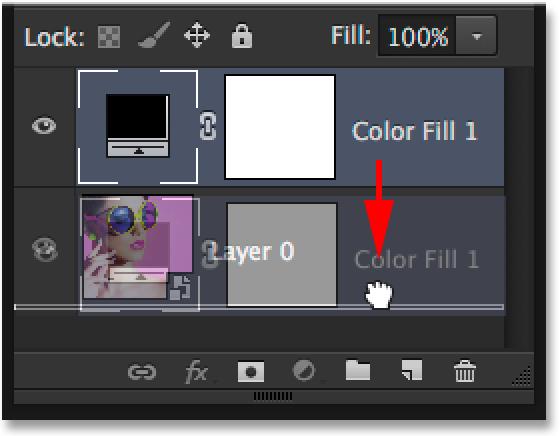 Step 3: Drag The Solid Color Fill Layer Below The Image Our new fill layer is currently sitting above Layer 0 which is why its blocking the image from view in the document.