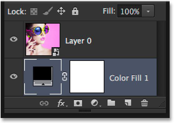 When you get close enough to the bottom edge of Layer 0, a highlight bar will appear: Dragging the Solid Color fill layer below Layer 0. Release your mouse button when you see the highlight bar.