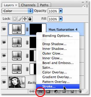Step 17: Add A Stroke To One Of The Sections If you look in the Layers palette, you ll see that you most likely have the Hue/Saturation adjustment layer at the top of the Layers palette (