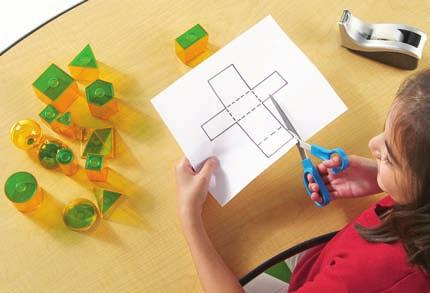 Distribute solids, net patterns, paper, pencils, scissors, and tape to students. Explain that a net is a pattern that can be folded to make a three-dimensional object.