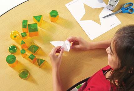 group) 1. Have students examine the solids and describe how the shapes differ from twodimensional shapes, such as rectangles. Display a cube and point out a face, an edge, and a vertex, defining each.