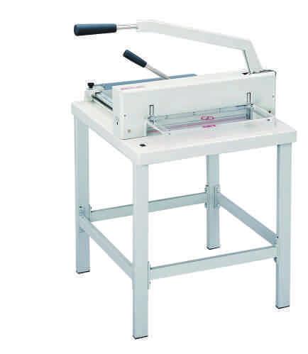 Equipped with a standard stand KW-Trio 3946 Manual Guillotine Cuts 600 sheets Cutting width 434mm with spindle guided clamp Steel paper guide and measuring