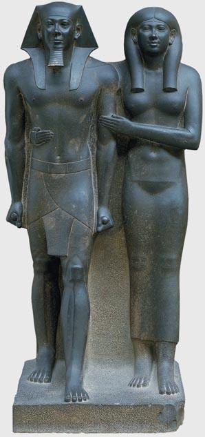 Title: Pair Statue of Menkaure and his Queen, Khamerernebty II Artist: n/a Date: Old Kingdon, Dynasty IV, c.