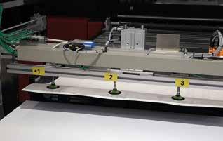 Pick & place system with suction cups that picks up printed media and transfers them directly to a shipping pallet.