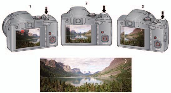 Taking pictures/videos Taking panoramic pictures Use panorama to stitch up to 3 pictures into a panoramic scene.
