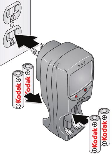 1 Setting up your camera Charging the rechargeable batteries For longer life, charge KODAK Ni-MH Pre-Charged Rechargeable Batteries AA prior to use, and occasionally discharge them to depletion.