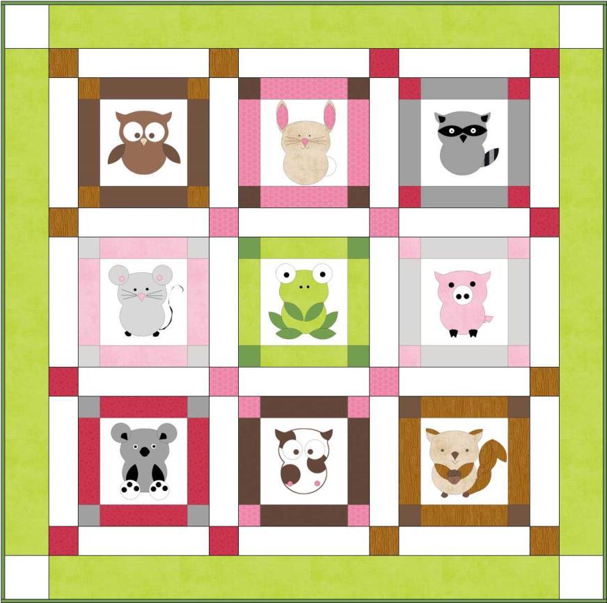 Block eight Cow: 1 white 6½" square, 1 -white owl body, 2 white 1⅜" circles (eyes), 4 very dark brown 1⅜" circles (cow