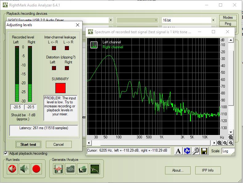 This is what you would see with no pickup connected to the integrator. The software adjusts levels by sending a 1 Khz pilot tone, which you can see is absent here.