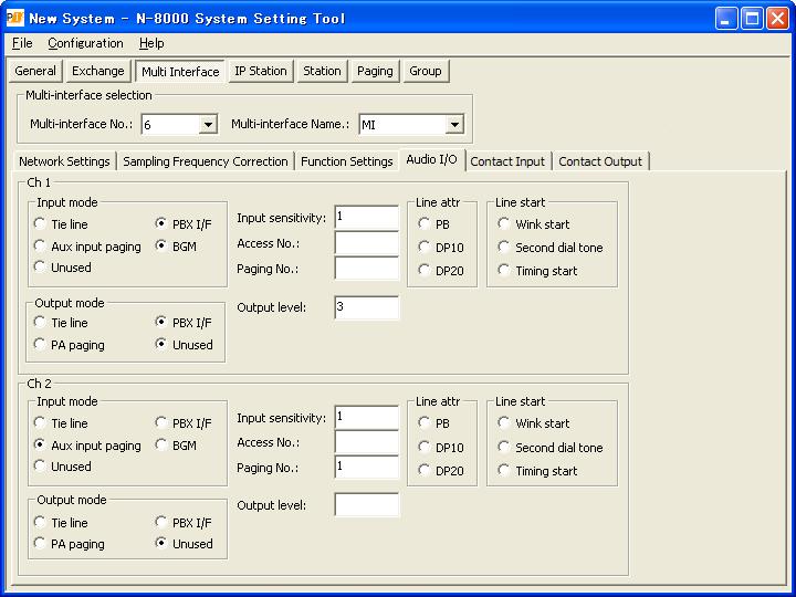 5.5.4. Audio I/O settings Chapter 5: SYSTEM SETTINGS BY SOFTWARE Multi Interface: Audio I/O Step 1. Click on the Audio I/O tab. The corresponding setting screen is displayed. Step 2.