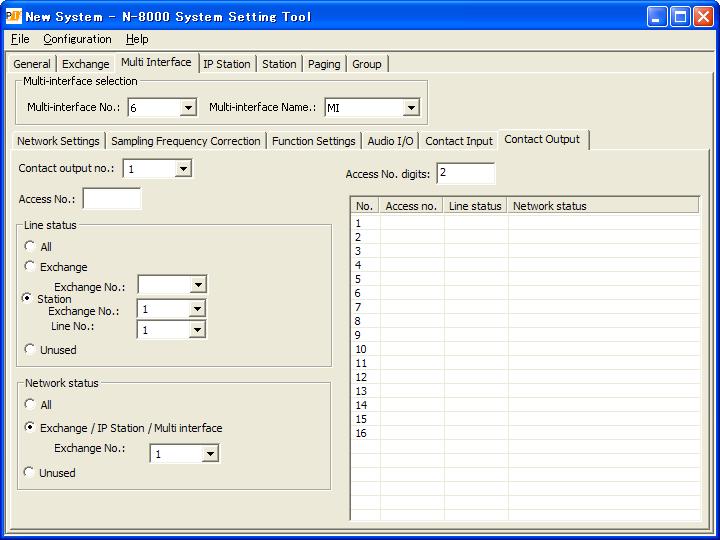 5.5.6. Contact output setting Chapter 5: SYSTEM SETTINGS BY SOFTWARE Multi Interface: Contact Output Step 1. Click on the Contact Output tab. The setting screen is displayed. Step 2.