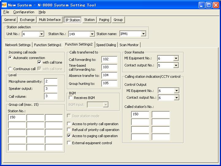 Chapter 5: SYSTEM SETTINGS BY SOFTWARE IP Station: Function Settings 2 Step 3. Click "Function Settings 2" tab to display the following setting screen.