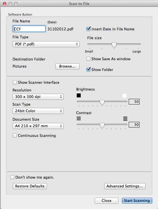 ControlCenter2 Fişier 8 Butonul Scan to File (Scanare către Fişier) vă permite să scanaţi o imagine şi să o salvaţi într-un director de pe hard disc într-un format de fişier acceptat.