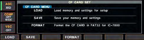 SET MODE 12 File saving [F-4 EDIT] [F-5 OPTION] [F-7 WIDE]/[F-7 CANCEL] [F-1 DIR/FILE] [F-6 SAVE]/[F-6 OK] [EXIT/SET] Main dial Memory channel contents, set mode settings, etc.