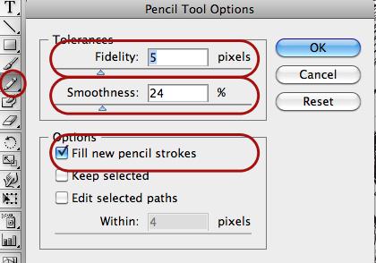 Step 9: Set up the Pencil Tool Double-click the Pencil tool Icon in the toolbar and adjust the settings as follows: Check Fill new pencil strokes Uncheck
