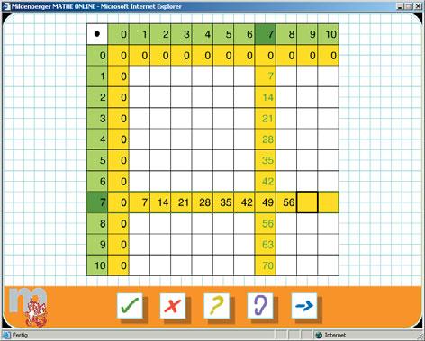 Multiplication Tables Exercise 5 Multiplication tables The number 7 To give in one of the rows, click on the numbers with the dark green background for the corresponding column or line.