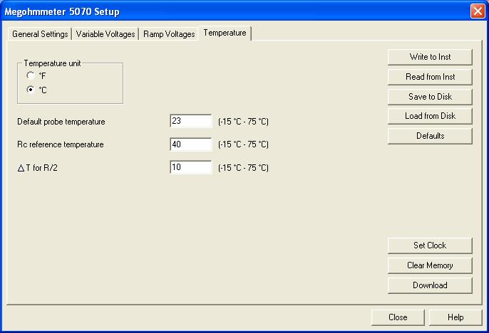 Figure 7-8 These settings configure every aspect of the megohmmeter.